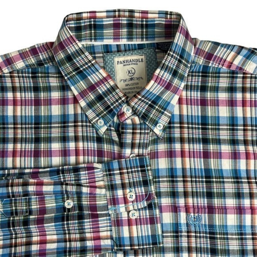 Panhandle Rough Stock Mens Multicolor Plaid Long Sleeve Button Down Shirt‎ XL